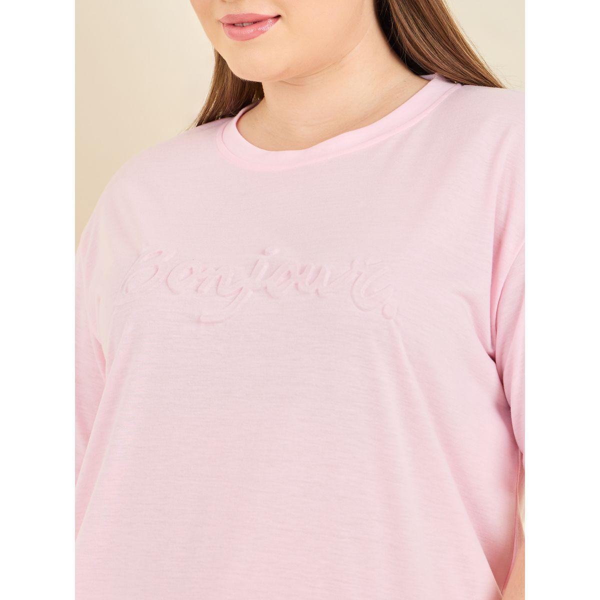 Styli Unwind Plus Bonjour Embossed T-Shirt & Pyjama Set-women-clothing-nightwear-pyjamas-longsets-image-5