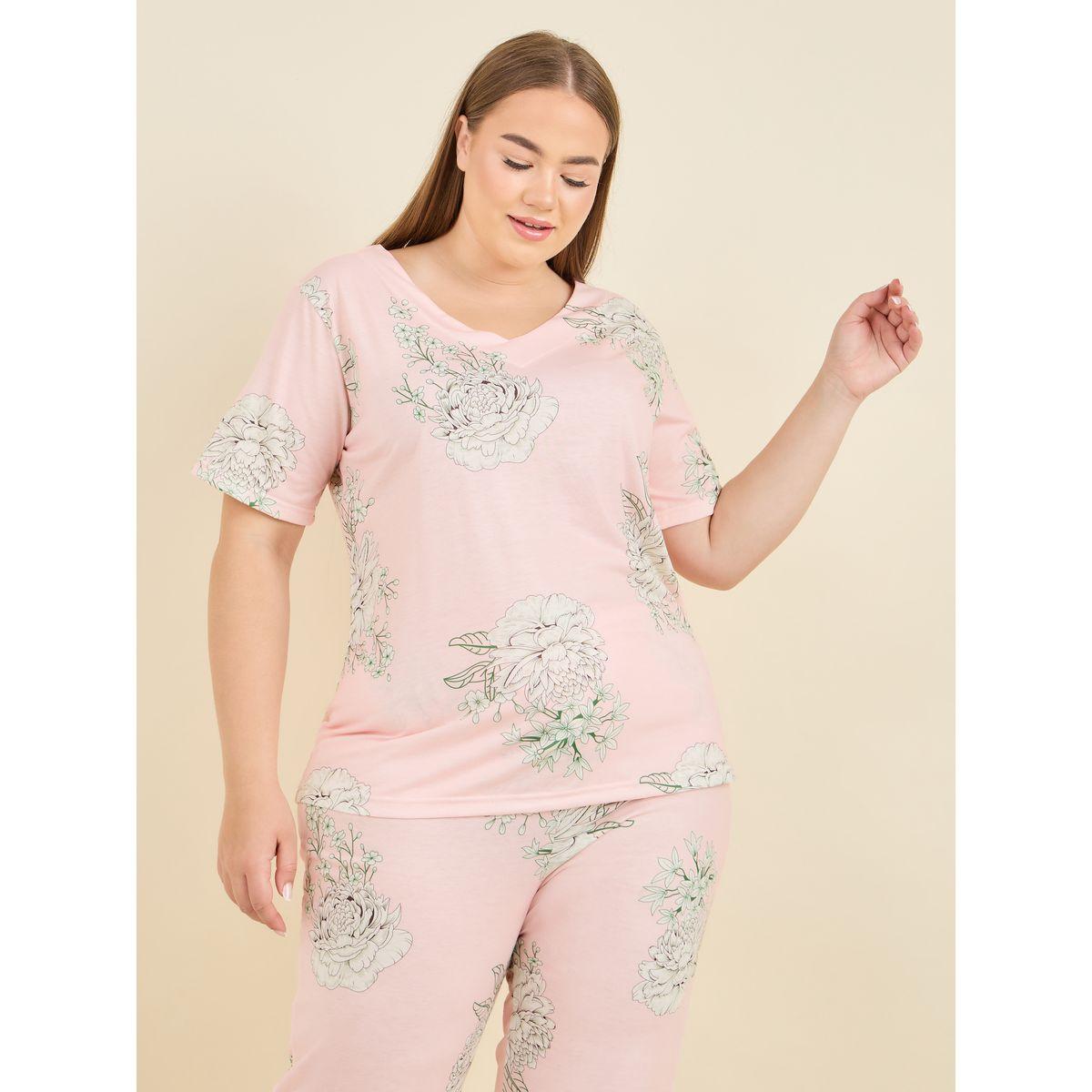 طقم من بنطال بيجاما مع تيشيرت بمقاس كبير-women-clothing-nightwear-pyjamas-longsets-image-2
