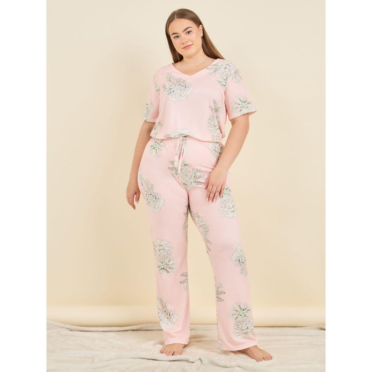 طقم من بنطال بيجاما مع تيشيرت بمقاس كبير-women-clothing-nightwear-pyjamas-longsets-image-4
