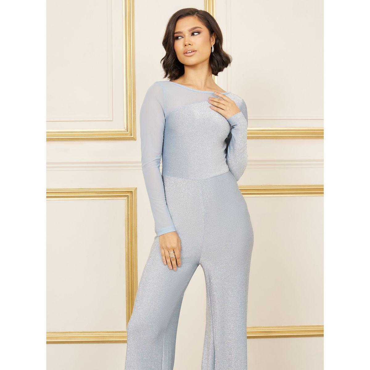 Styli Shimmer Knit Mesh Insert Wide Leg Jumpsuit-women-clothing-jumpsuits-image-2