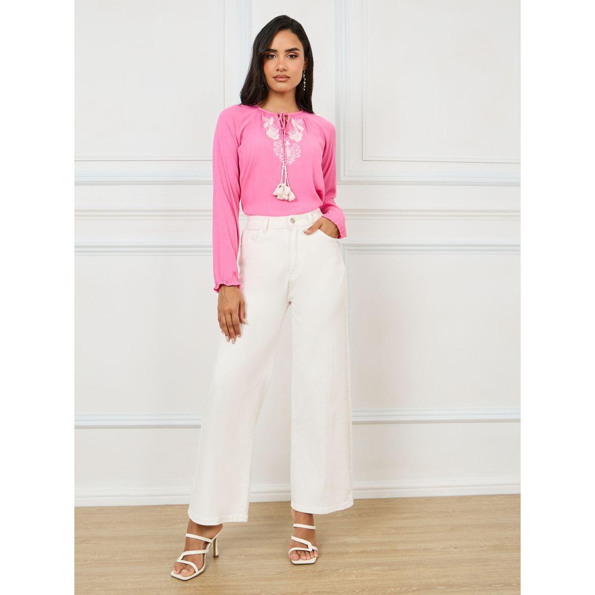 Styli Limited Embroidered Panel Tie-Up Neck Blouse-women-clothing-shirtsandblouses-blouses-image-2