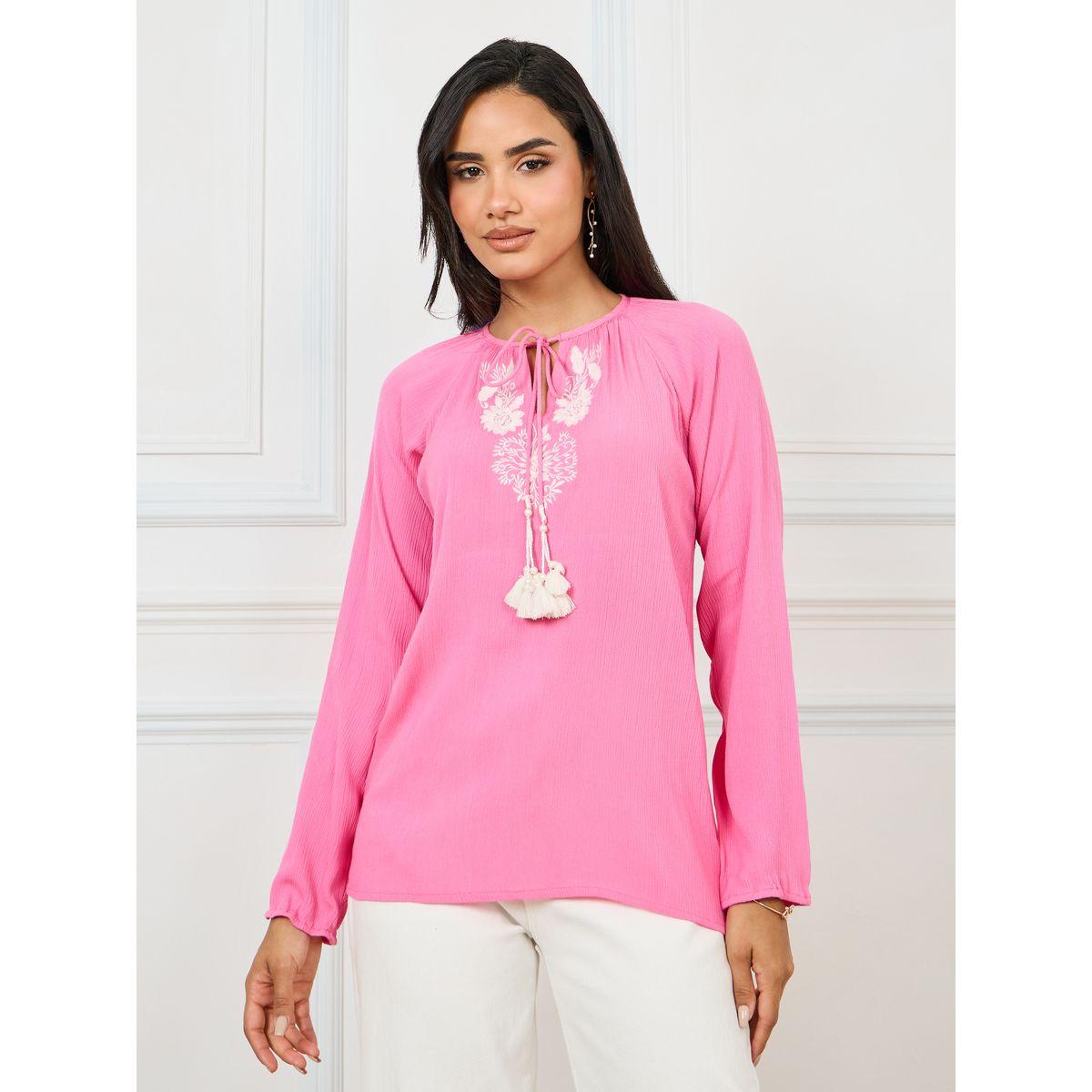 Styli Limited Embroidered Panel Tie-Up Neck Blouse-women-clothing-shirtsandblouses-blouses-image-3