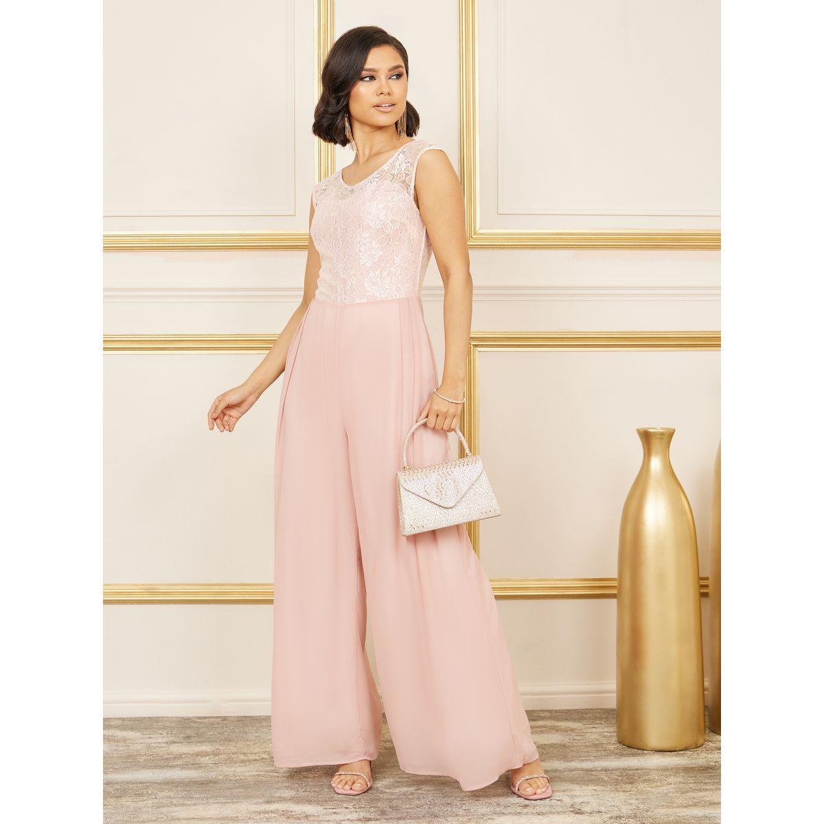 Styli Lace Detail Mesh Insert Wide Leg Jumpsuit-women-clothing-jumpsuits-image-1
