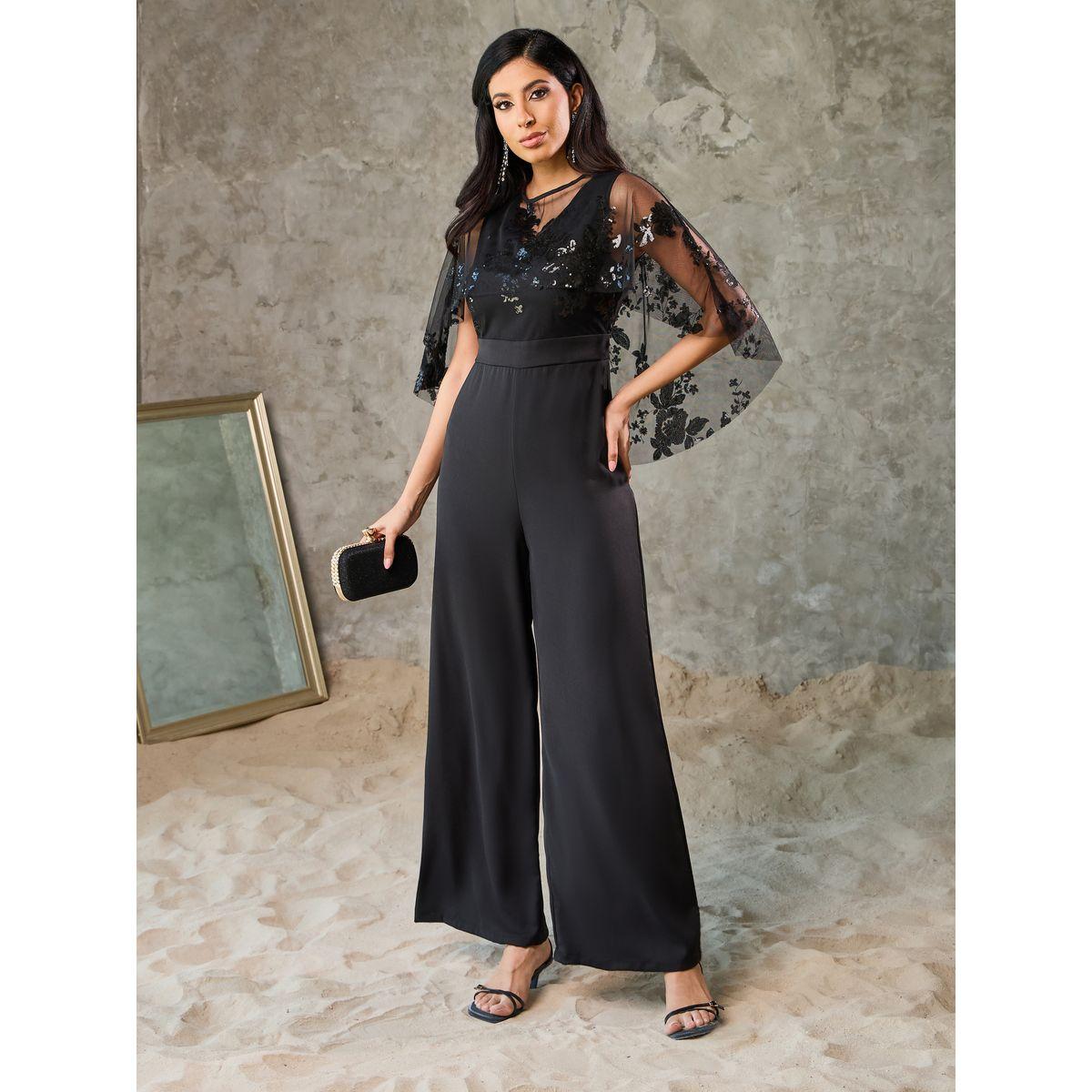Styli Sequin Detail Cape Style Wide Leg Tailored Jumpsuit-women-clothing-jumpsuits-image-1