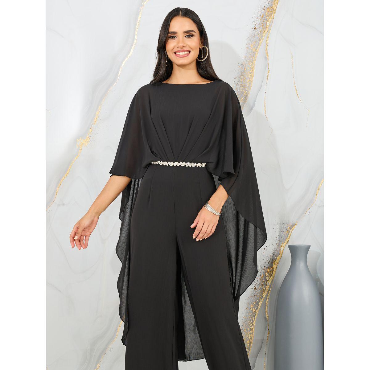Styli Embellished Belt Cape Style Wide Leg Chiffon Jumpsuit-women-clothing-jumpsuits-image-2