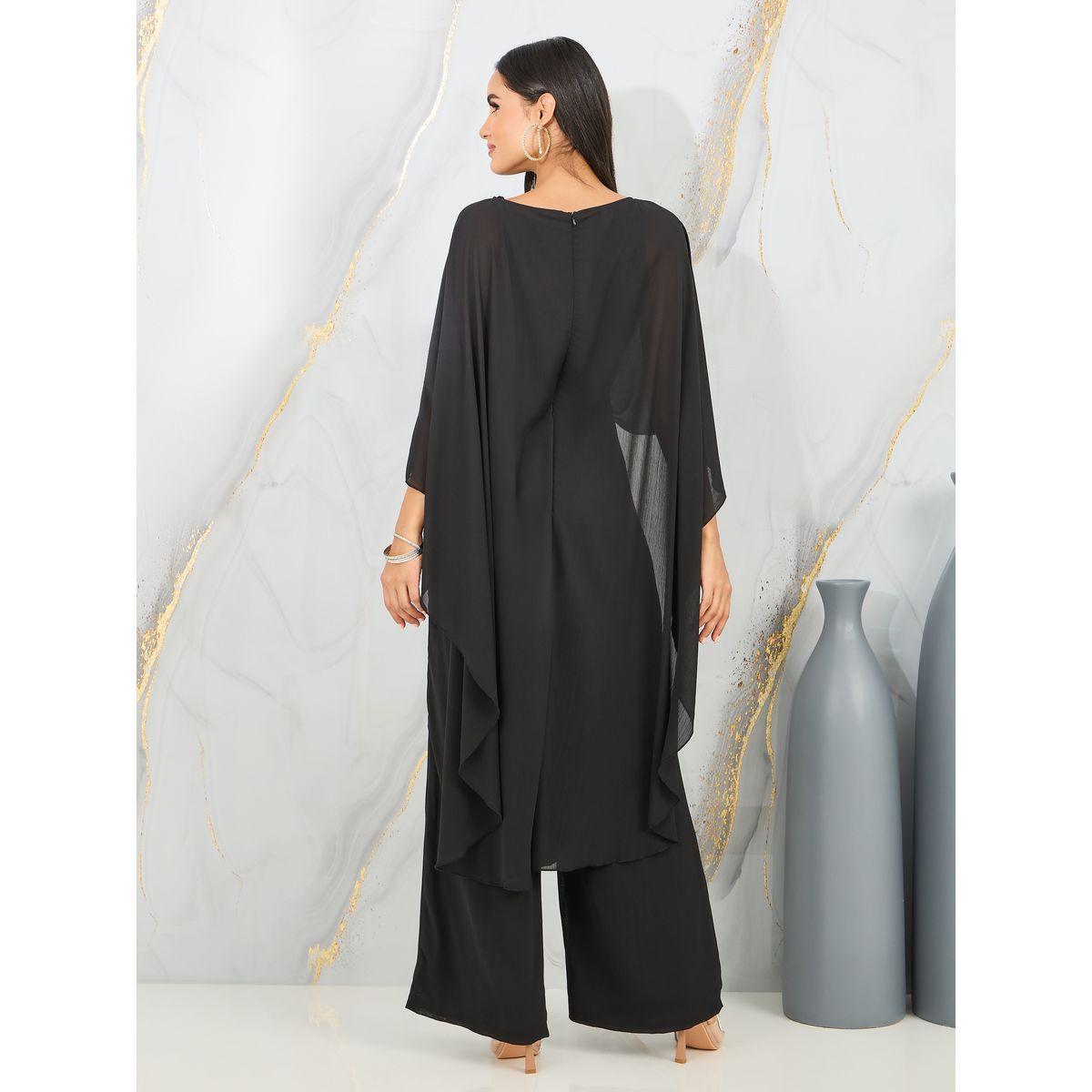 Styli Embellished Belt Cape Style Wide Leg Chiffon Jumpsuit-women-clothing-jumpsuits-image-4