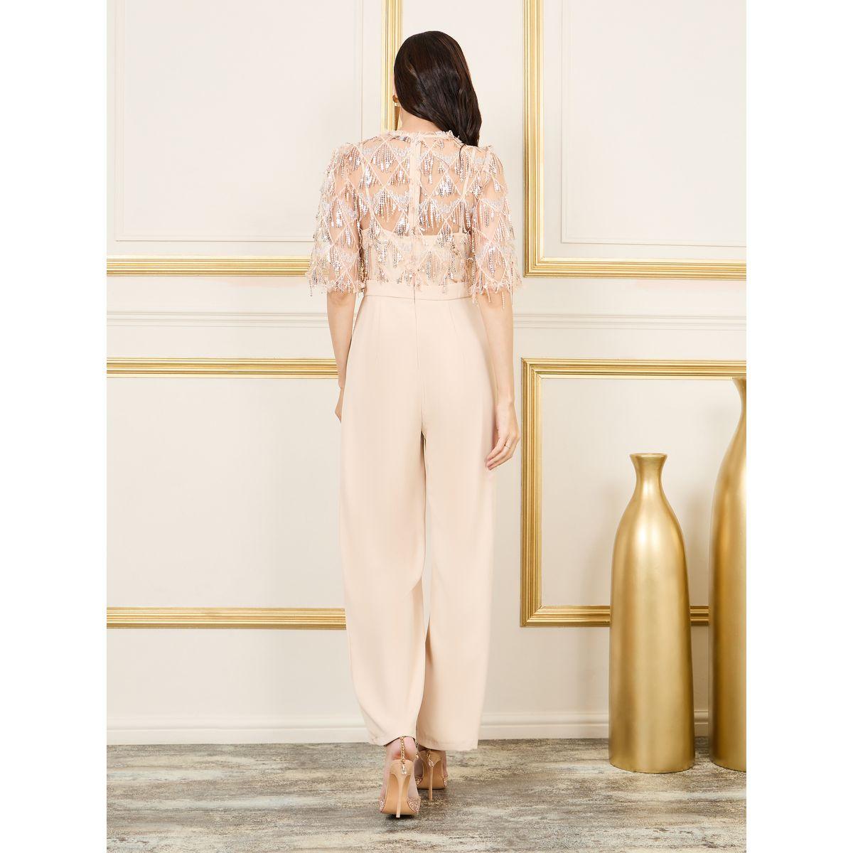 Styli Sequin Detail Mesh Insert Wide Leg Jumpsuit-women-clothing-jumpsuits-image-4