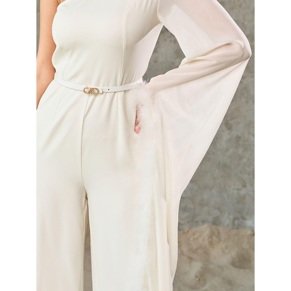 Styli Faux Fur Trim One Shoulder Sleeves Wide Leg Jumpsuit-women-clothing-jumpsuits-image-3