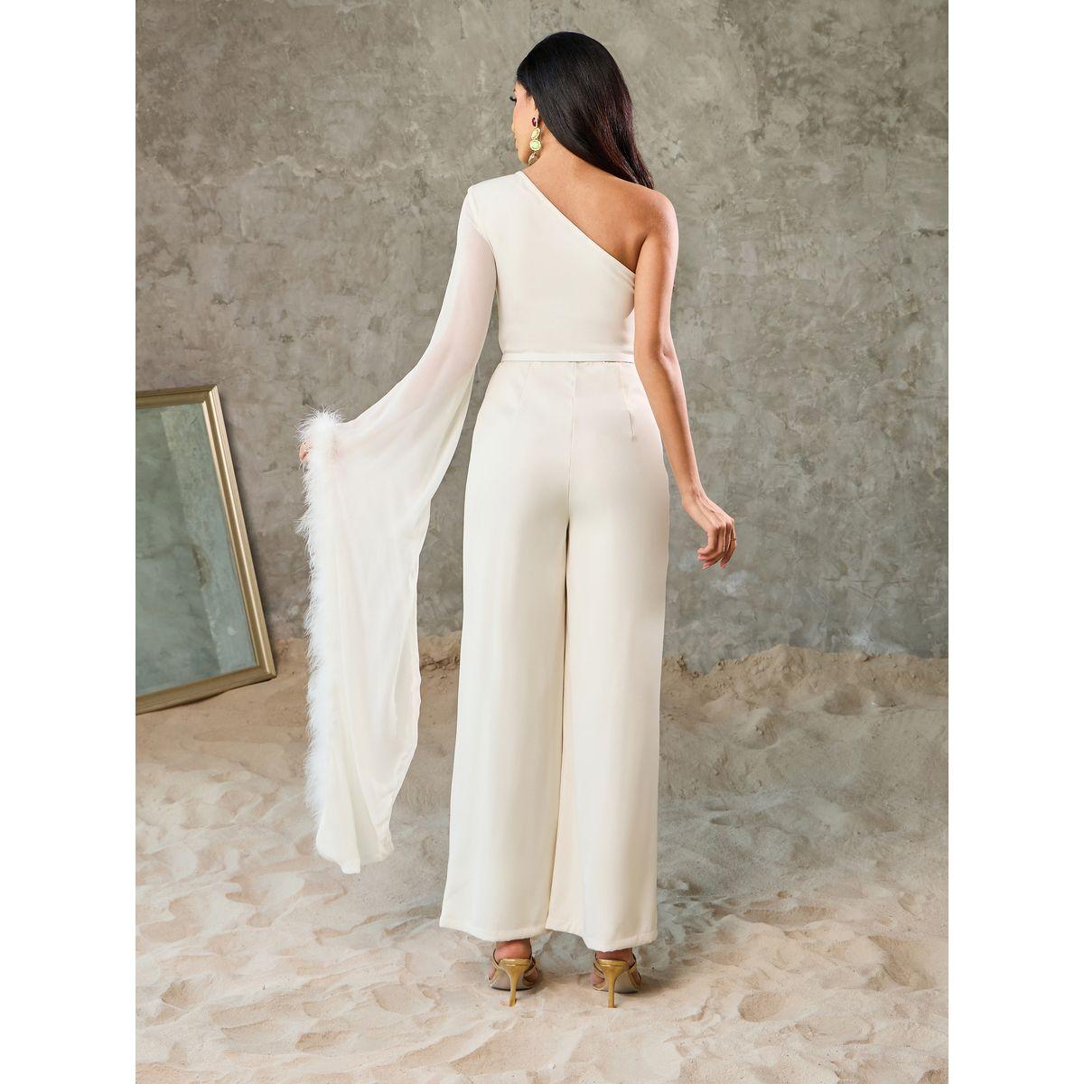 Styli Faux Fur Trim One Shoulder Sleeves Wide Leg Jumpsuit-women-clothing-jumpsuits-image-4