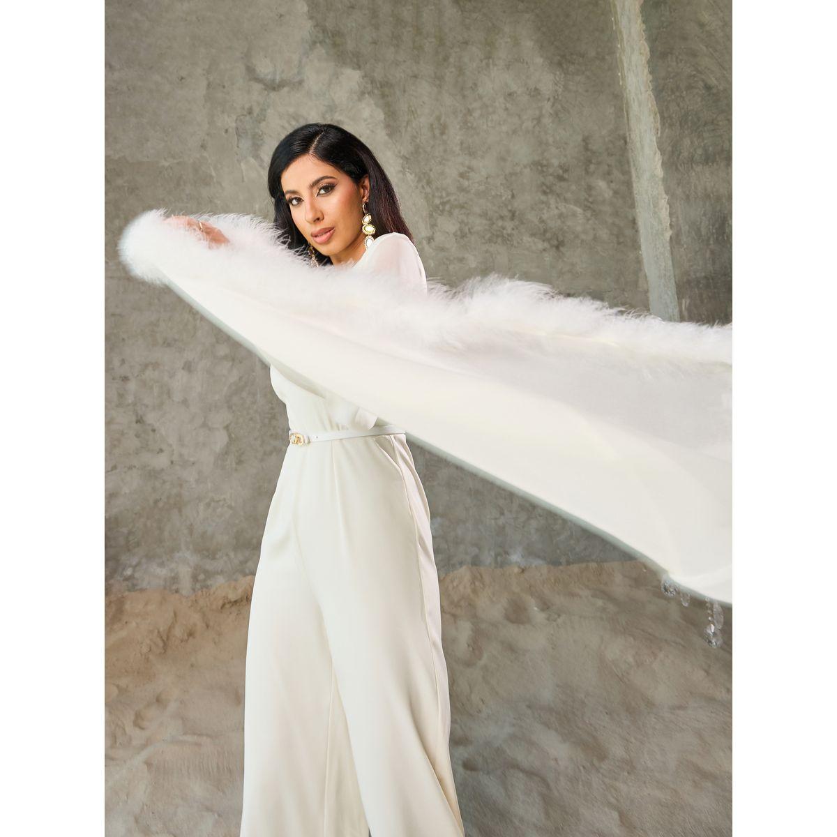 Styli Faux Fur Trim One Shoulder Sleeves Wide Leg Jumpsuit-women-clothing-jumpsuits-image-6