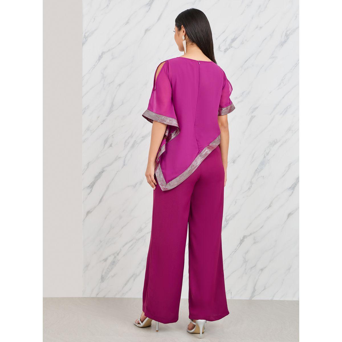 Styli Lace Trim Asymmetric Hem Cape Overlay Wide Leg Jumpsuit-women-clothing-jumpsuits-image-4