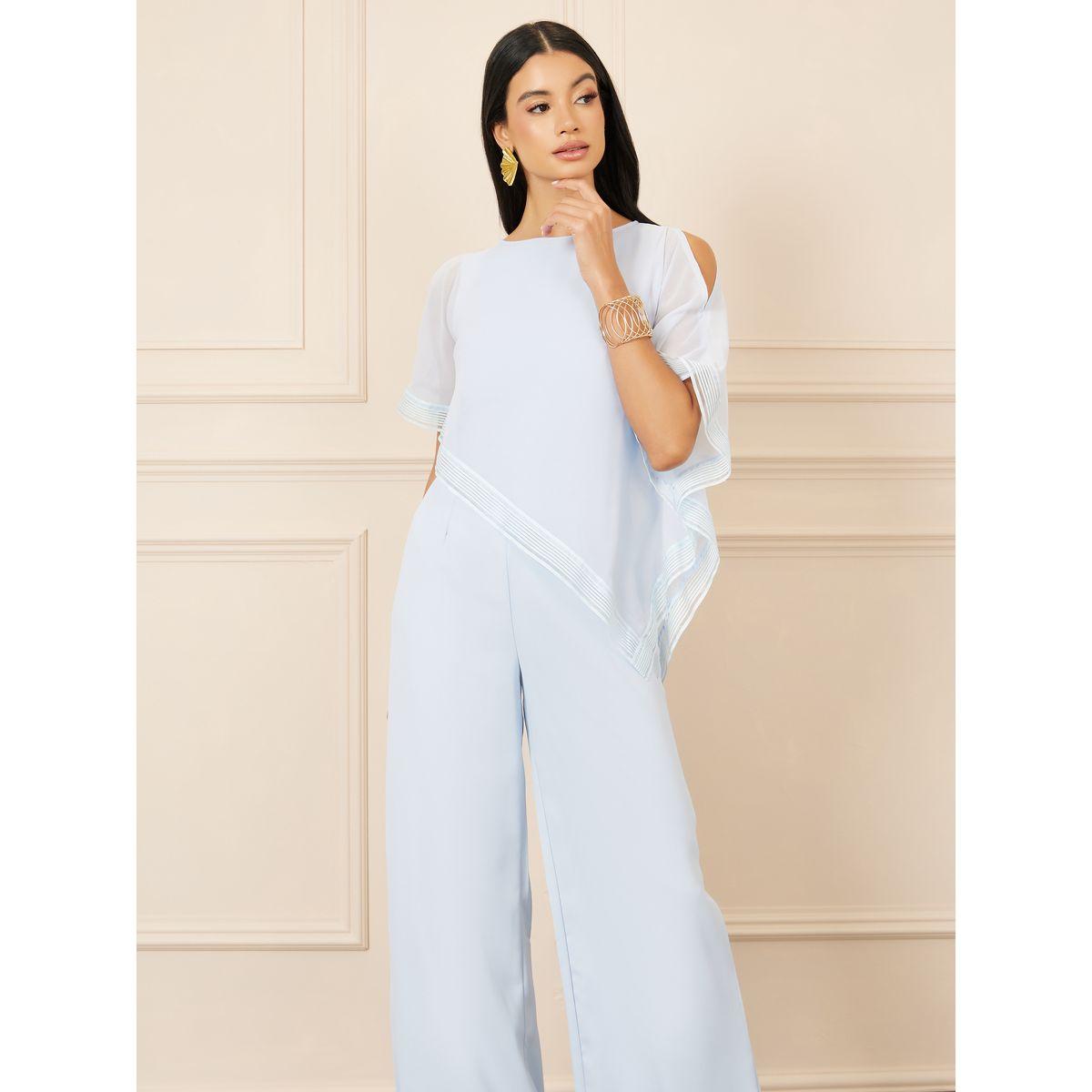 Styli Striped Trim Asymmetric Cape Layer Wide Leg Jumpsuit-women-clothing-jumpsuits-image-2