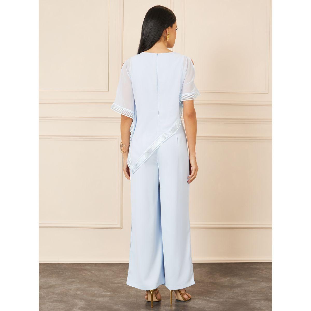 Styli Striped Trim Asymmetric Cape Layer Wide Leg Jumpsuit-women-clothing-jumpsuits-image-4