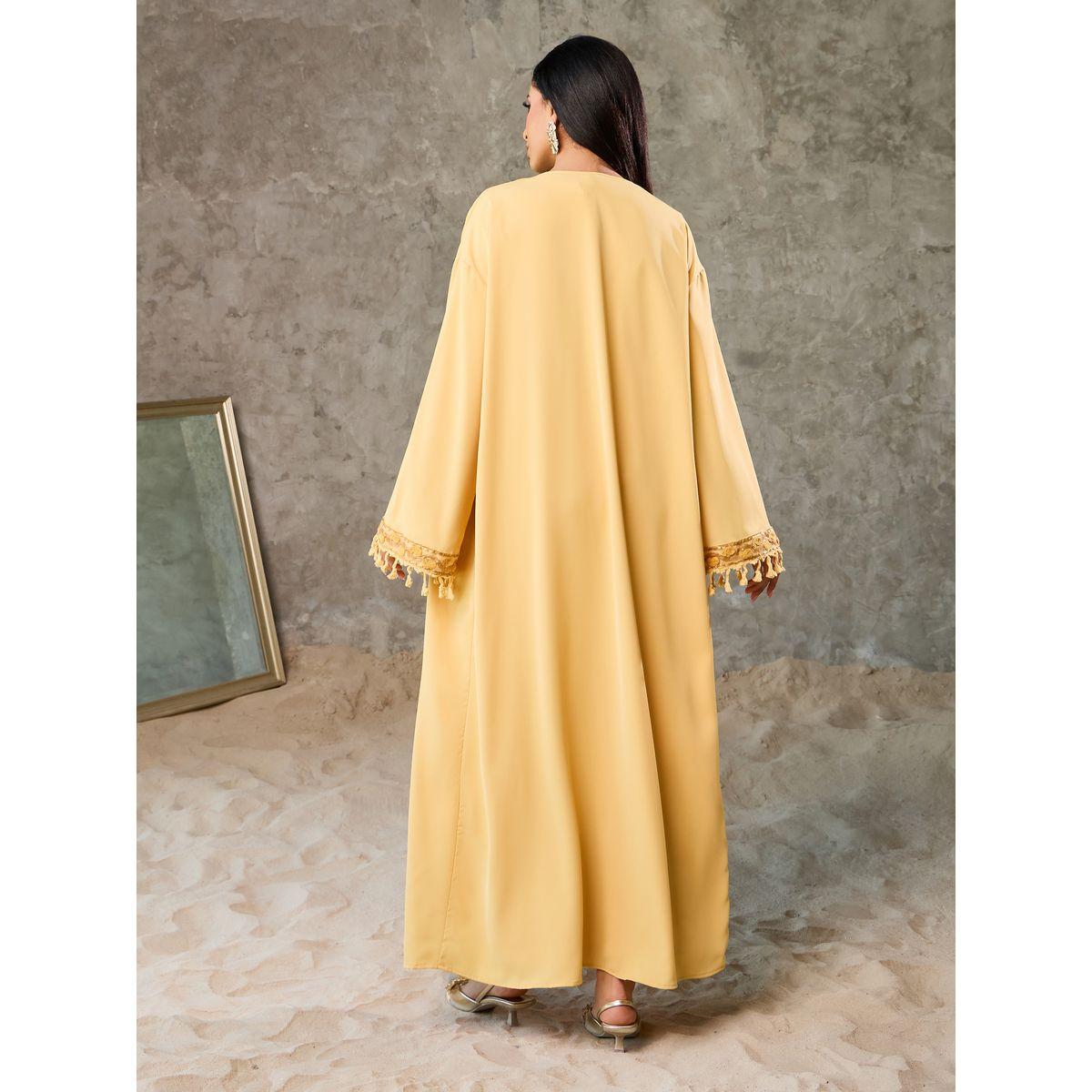 Styli Embroidered Lace Flared Hem Jumpsuit and Tassel Trim Abaya Set-women-arabicclothing-abayas-image-6