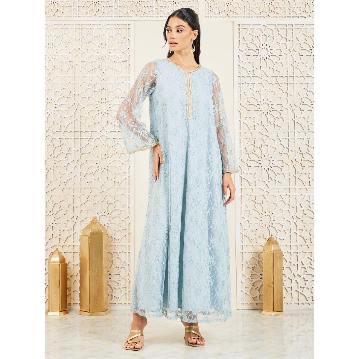 Styli Embroidered Neckline All Over Lace Jalabiya-women-arabicclothing-jalabiyas-image-1