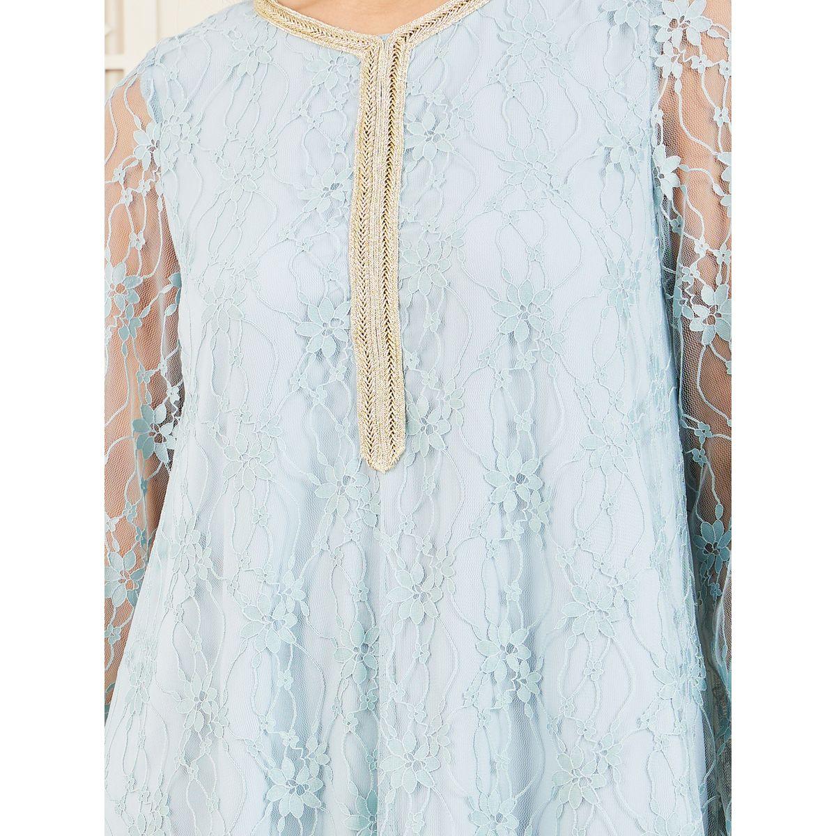 Styli Embroidered Neckline All Over Lace Jalabiya-women-arabicclothing-jalabiyas-image-3