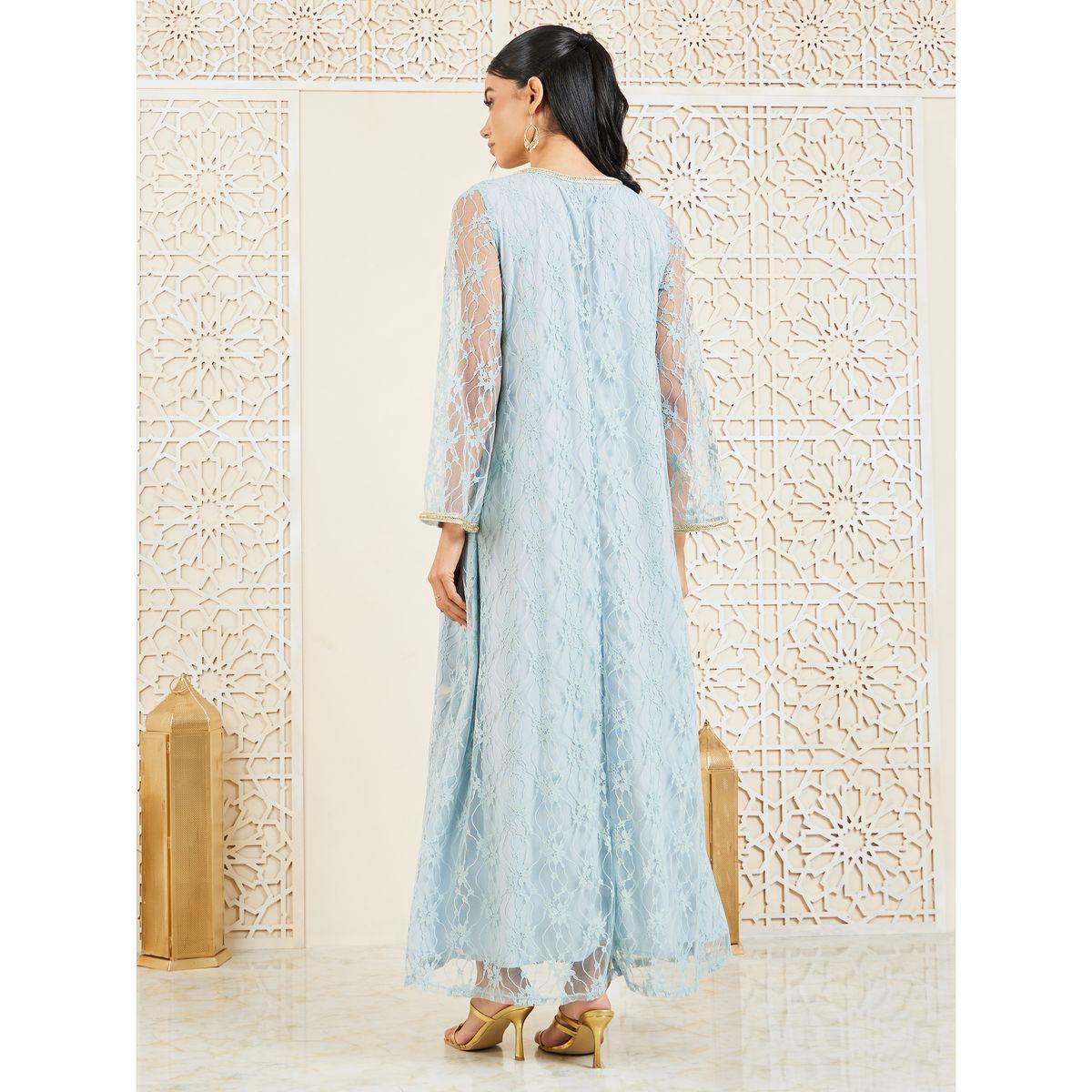 Styli Embroidered Neckline All Over Lace Jalabiya-women-arabicclothing-jalabiyas-image-4