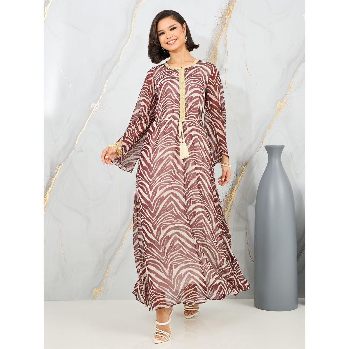 جلابية بتفاصيل دانتيل مع حزام خصر-women-arabicclothing-jalabiyas-image-1