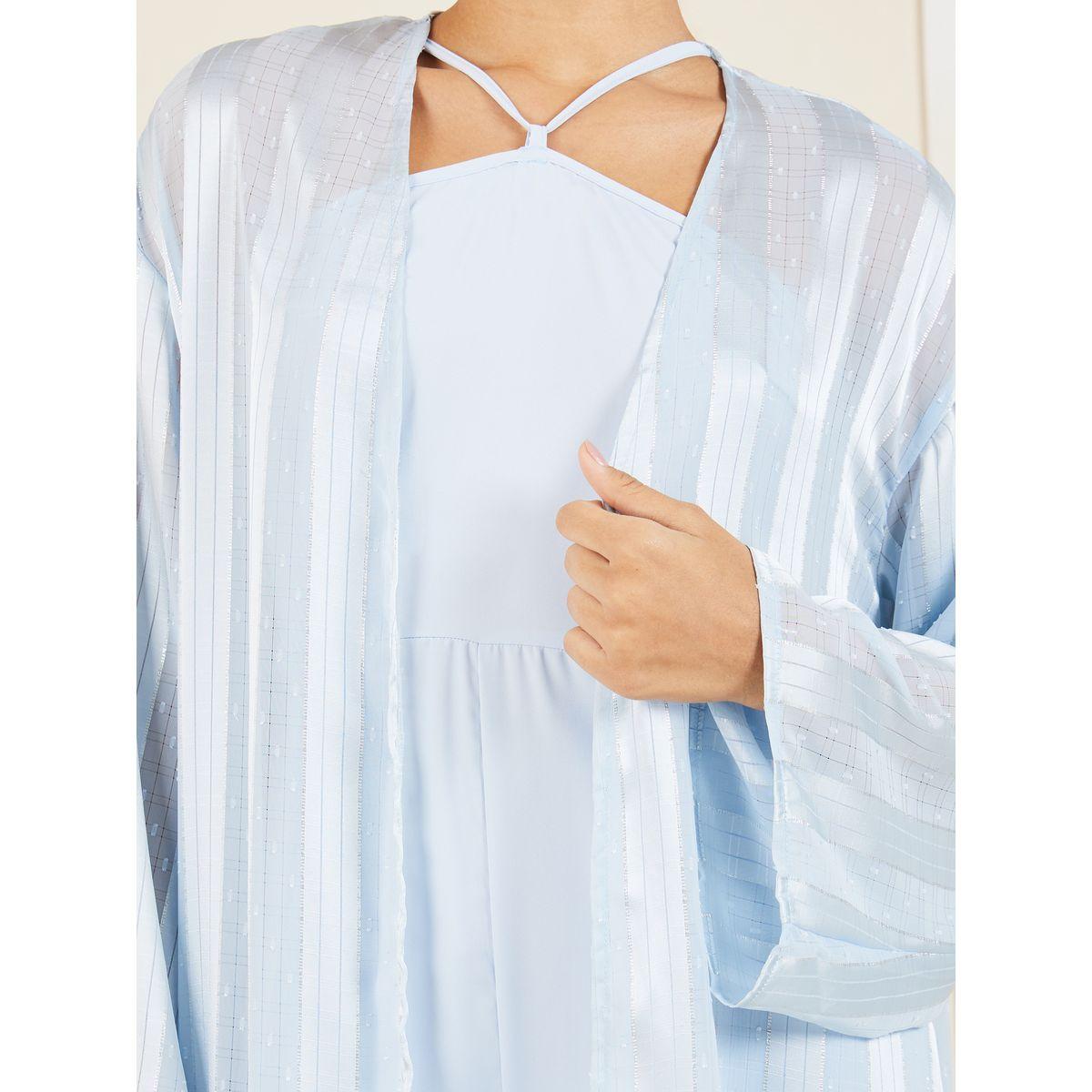 Styli Halter Neck Jumpsuit and Check Sheer Abaya Set-women-arabicclothing-abayas-image-3