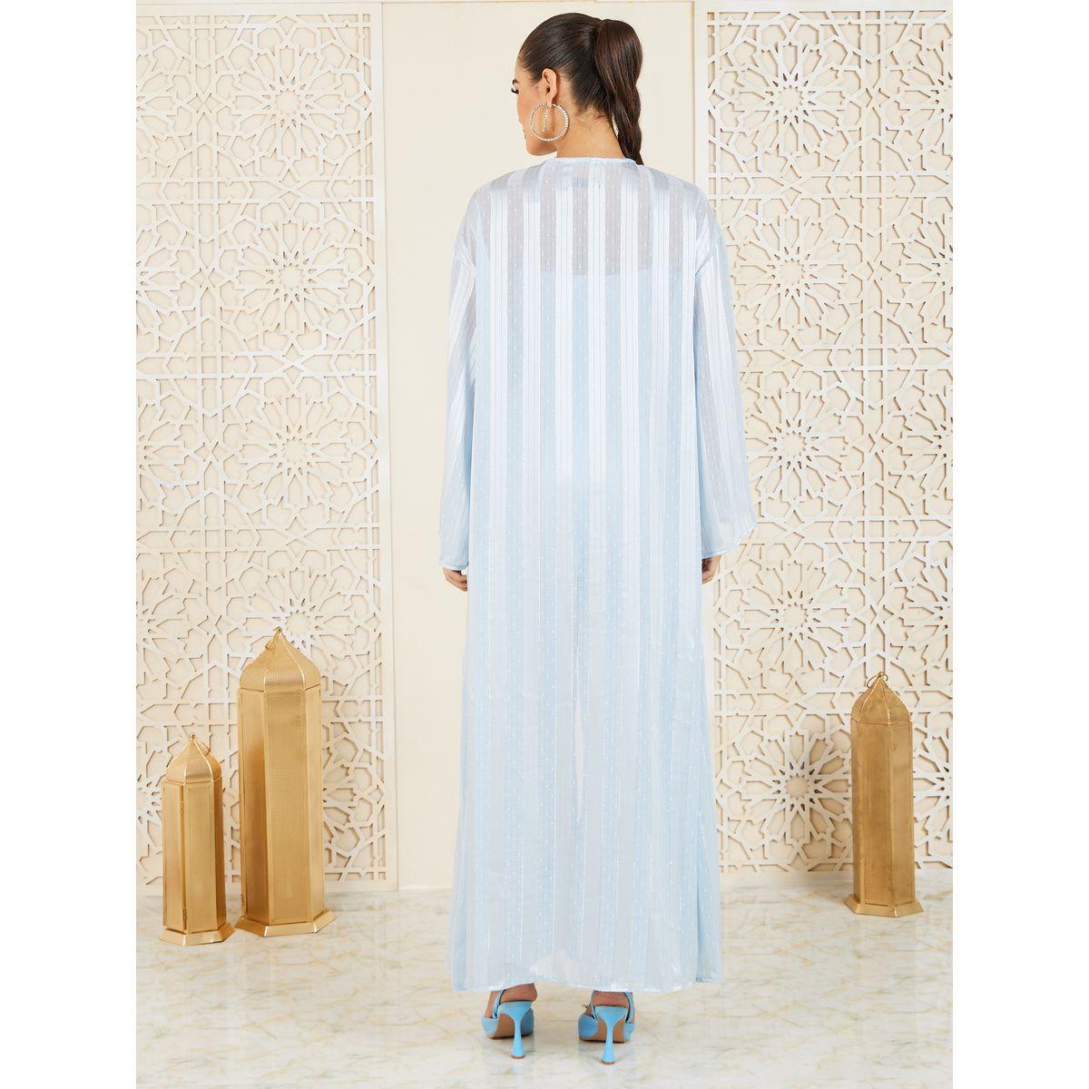 Styli Halter Neck Jumpsuit and Check Sheer Abaya Set-women-arabicclothing-abayas-image-4