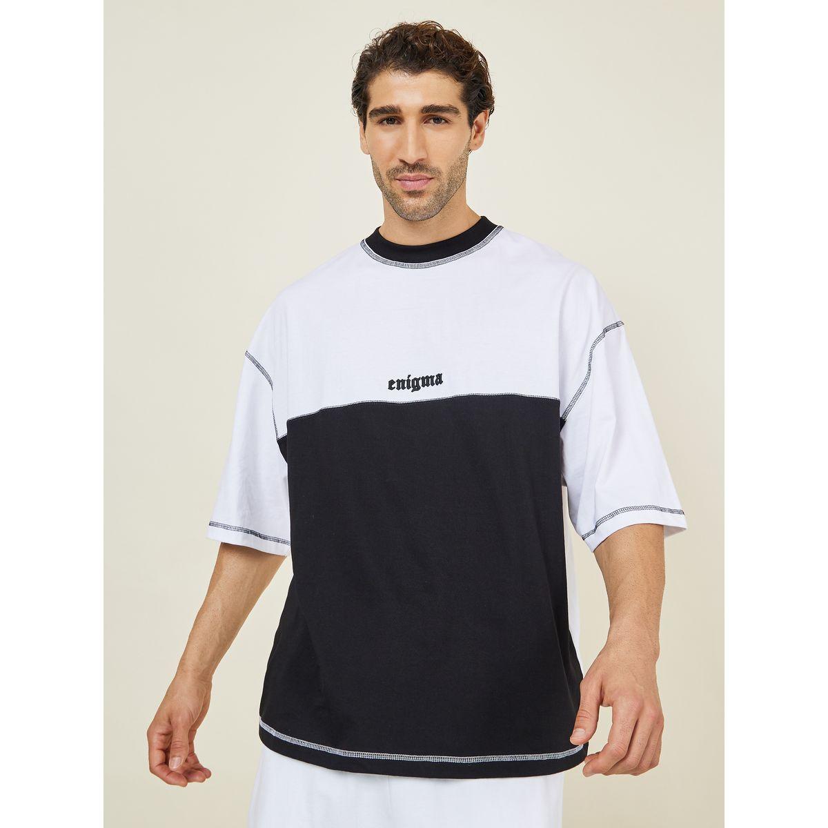Styli Limited Enigma Minimal Embroidered Colorblock Boxy T-shirt-men-clothing-tshirtsandpolos-tshirts-image-1