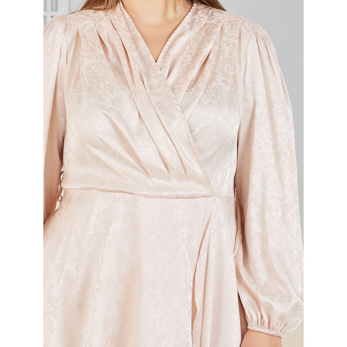Styli Plus Satin Jacquard Asymmetric Hem Top and Wide Leg Pant Set-women-clothing-dresses-image-3