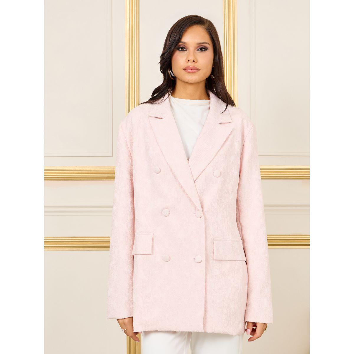 Styli Oversized Satin Jacquard Double Breasted Longline Blazer-women-clothing-coatsandjackets-blazers-image-3
