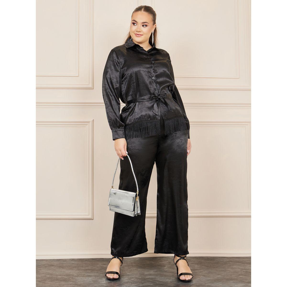 بنطال بارجل واسعة وبلوزة ساتان بمقاس كبير مع اربطة-women-clothing-dresses-image-1