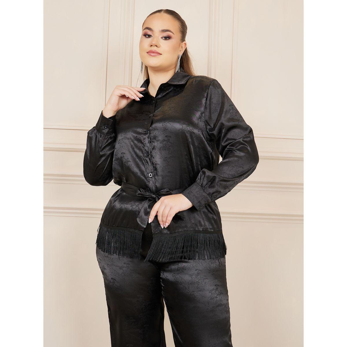 بنطال بارجل واسعة وبلوزة ساتان بمقاس كبير مع اربطة-women-clothing-dresses-image-2