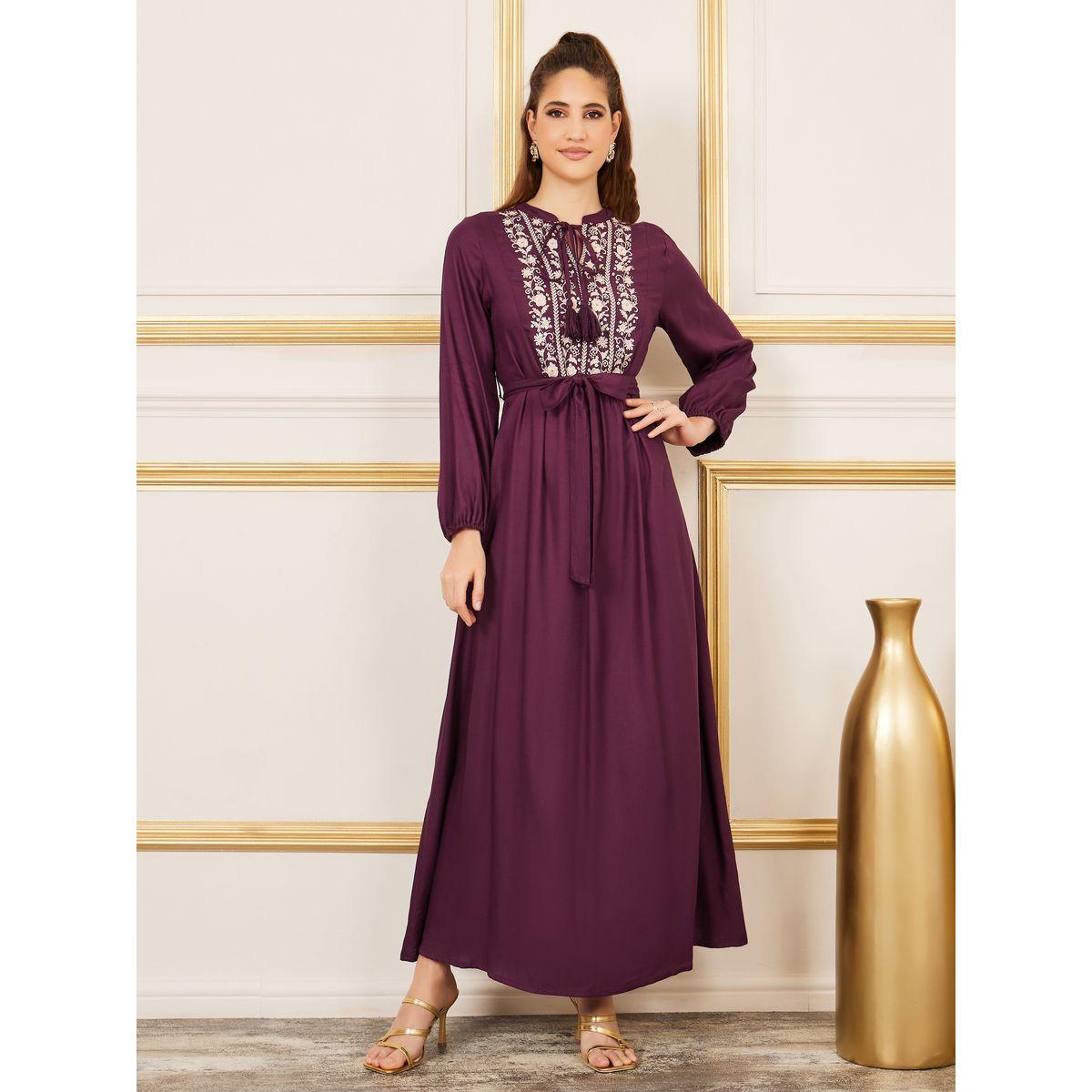 Styli Embroidered Tie Up Neck Self Tie Up Jalabiya-women-arabicclothing-jalabiyas-image-1