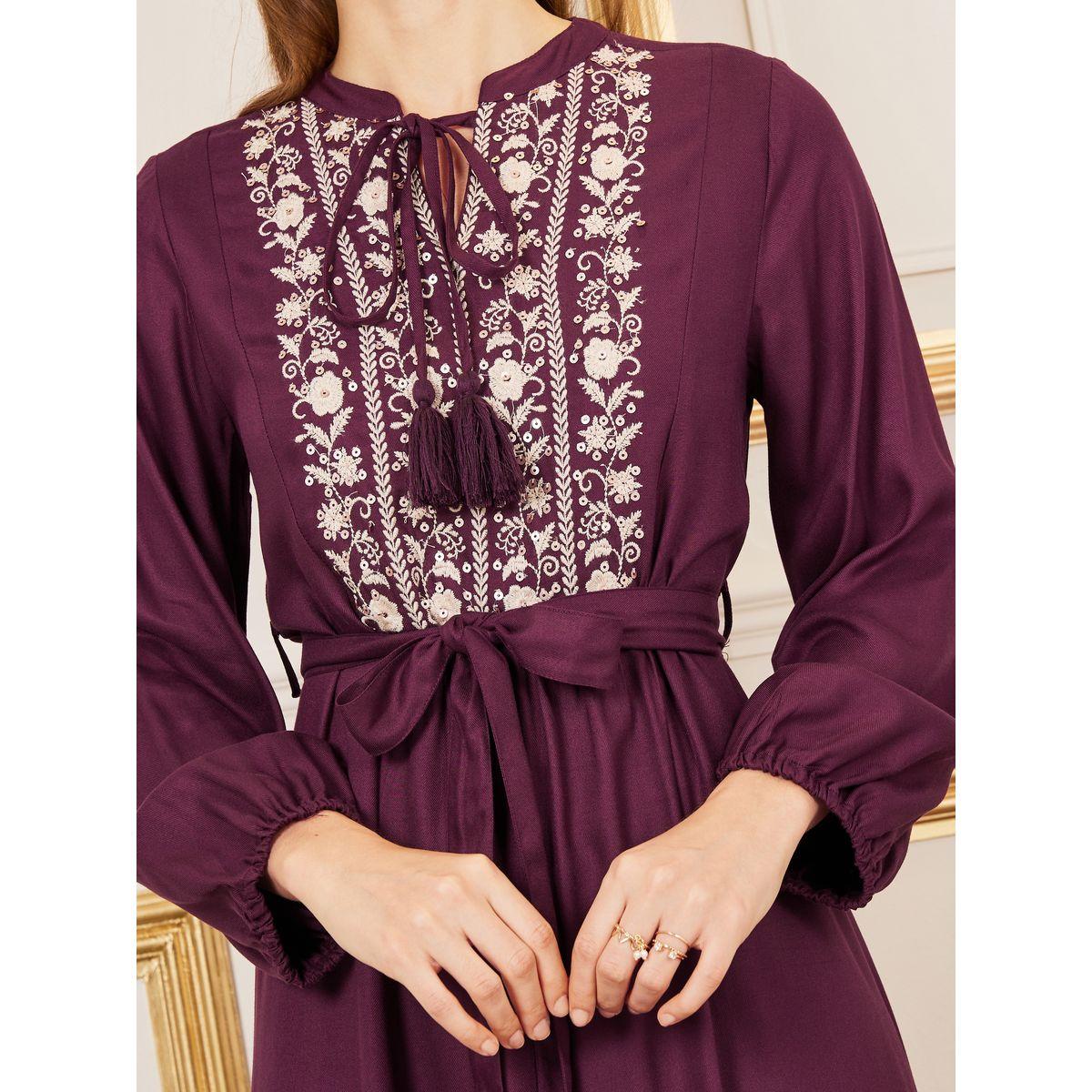 Styli Embroidered Tie Up Neck Self Tie Up Jalabiya-women-arabicclothing-jalabiyas-image-3