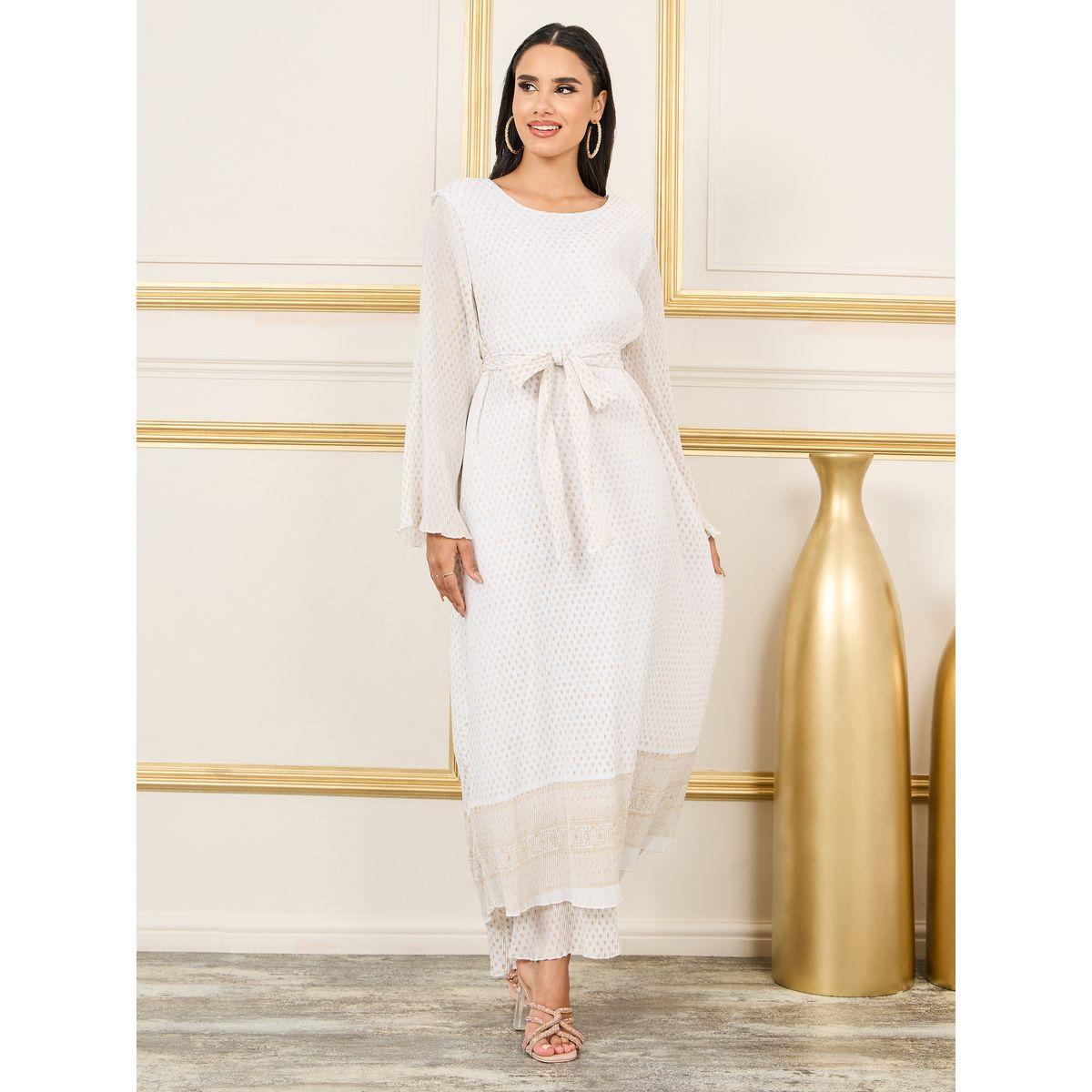 جلابية بليسيه بطبعة فويل مع اربطة-women-arabicclothing-jalabiyas-image-1