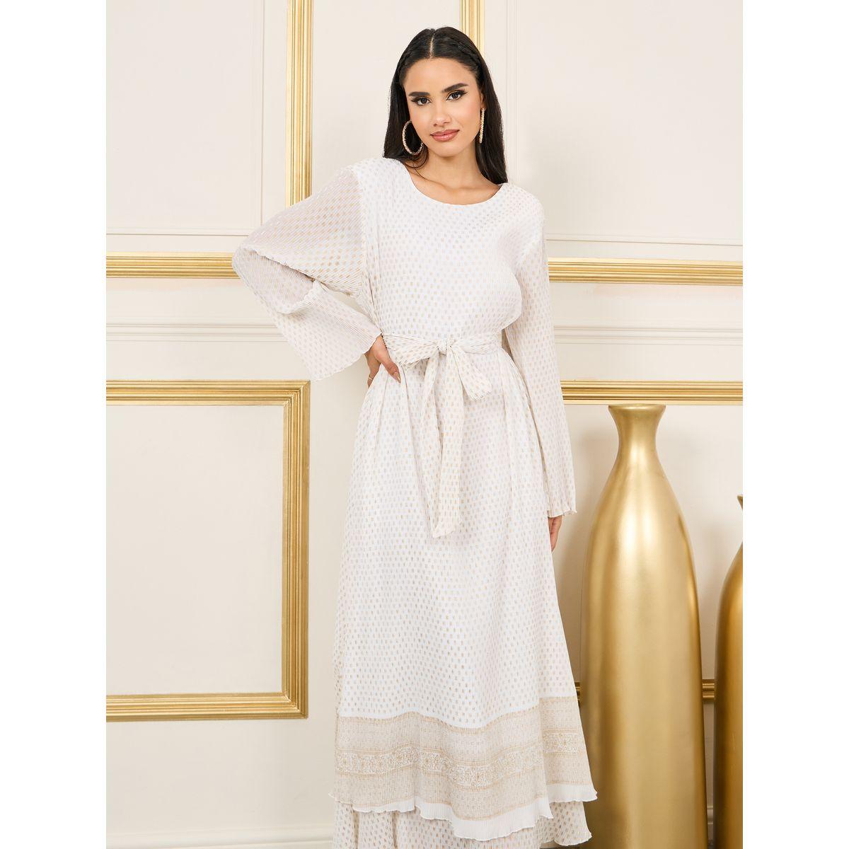 جلابية بليسيه بطبعة فويل مع اربطة-women-arabicclothing-jalabiyas-image-2