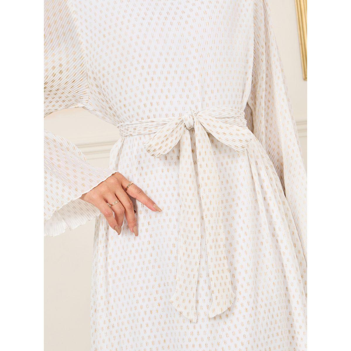 جلابية بليسيه بطبعة فويل مع اربطة-women-arabicclothing-jalabiyas-image-3