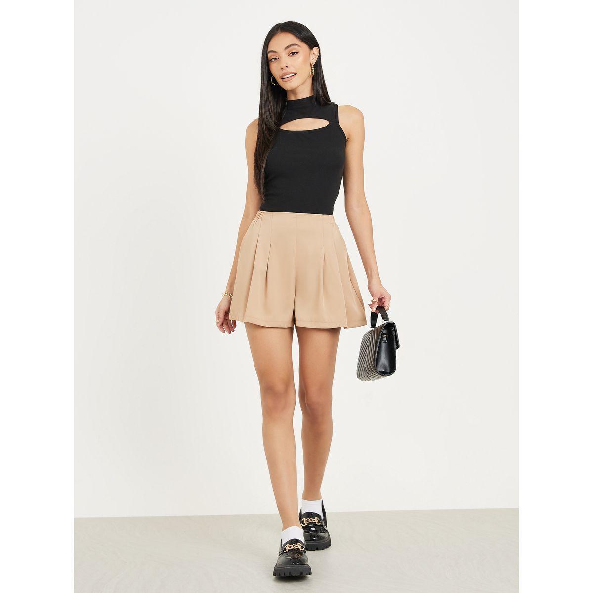 Styli Pleated Front Shorts with Pockets-women-clothing-bottoms-shorts-image-1