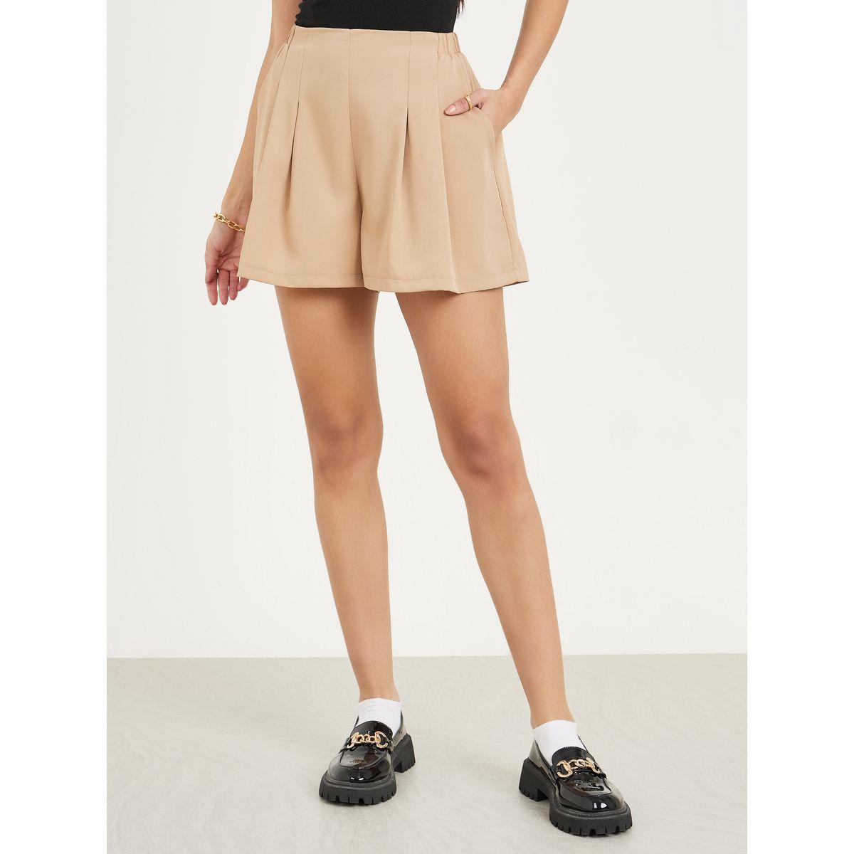 Styli Pleated Front Shorts with Pockets-women-clothing-bottoms-shorts-image-2