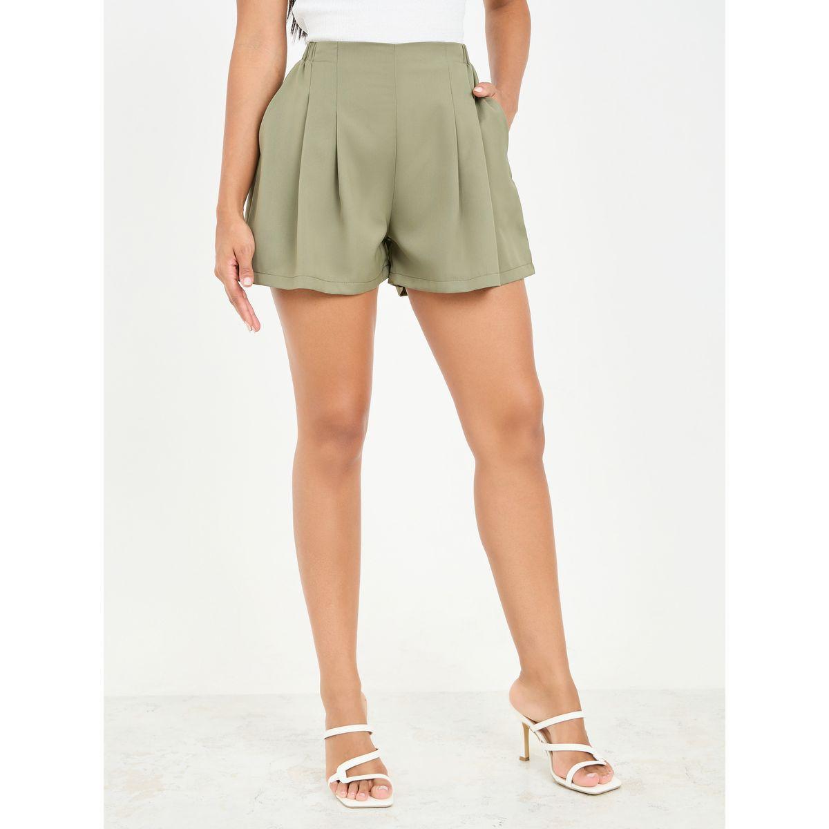 Styli Box Pleated Elasticated Waist Shorts-women-clothing-bottoms-shorts-image-1