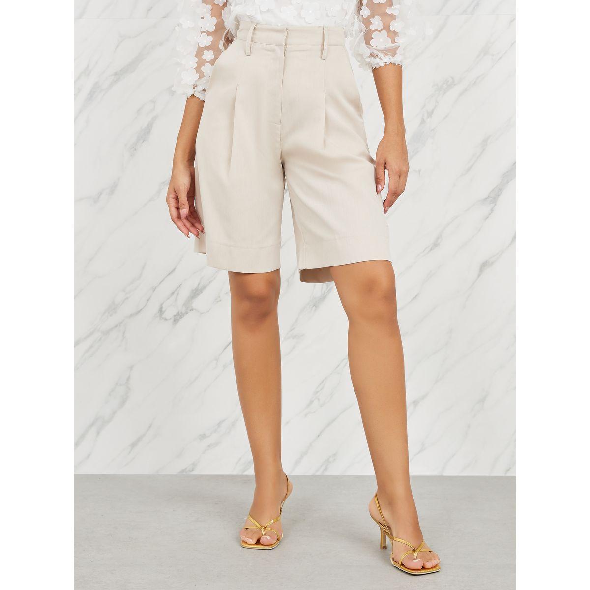 Styli Solid Pleated Semi Formal Shorts-women-clothing-bottoms-shorts-image-1
