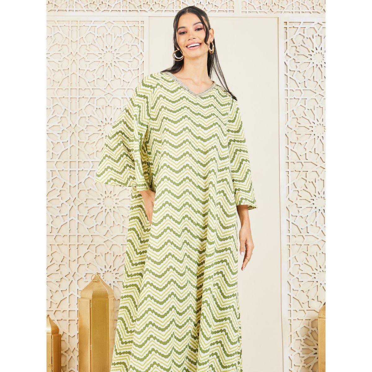 جلابية مطبعة بطبعة زجزاج وتفاصيل دانتيل-women-arabicclothing-jalabiyas-image-2