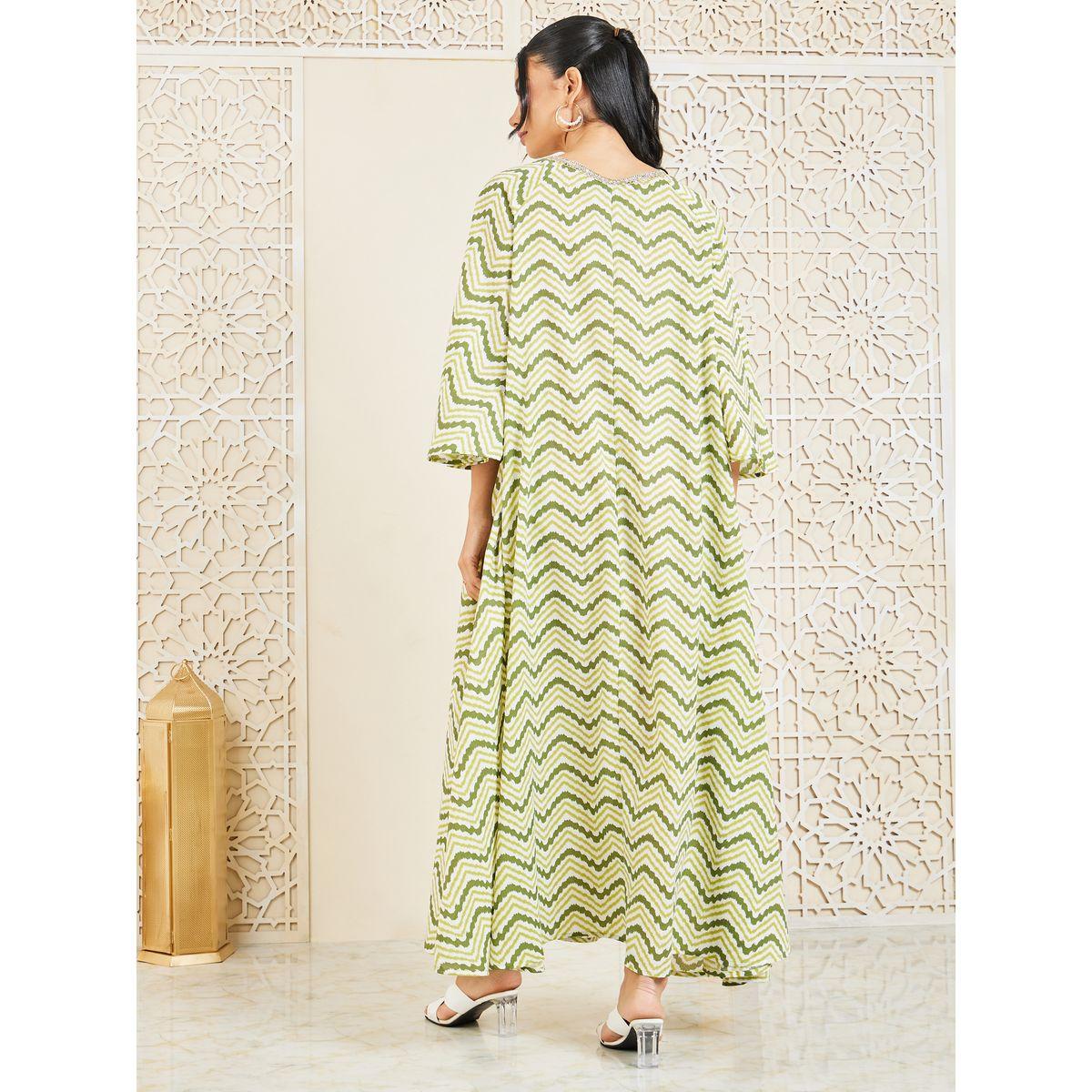 Styli Mirror Work Lace Trim Neck Zigzag Print Jalabiya-women-arabicclothing-jalabiyas-image-4