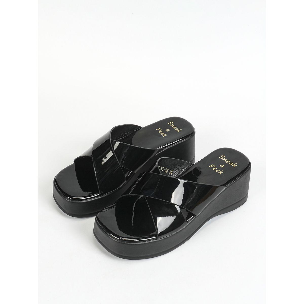 Sneak-a-Peek X Styli Solid Cross Strap Wedge Heel Sandals-women-shoes-heels-image-6
