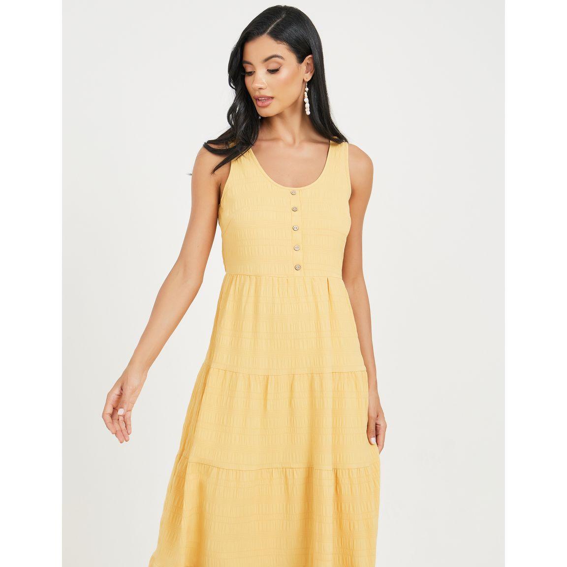 Styli Textured Button Detail Sleeveless Tiered Midi Dress-women-clothing-dresses-image-2