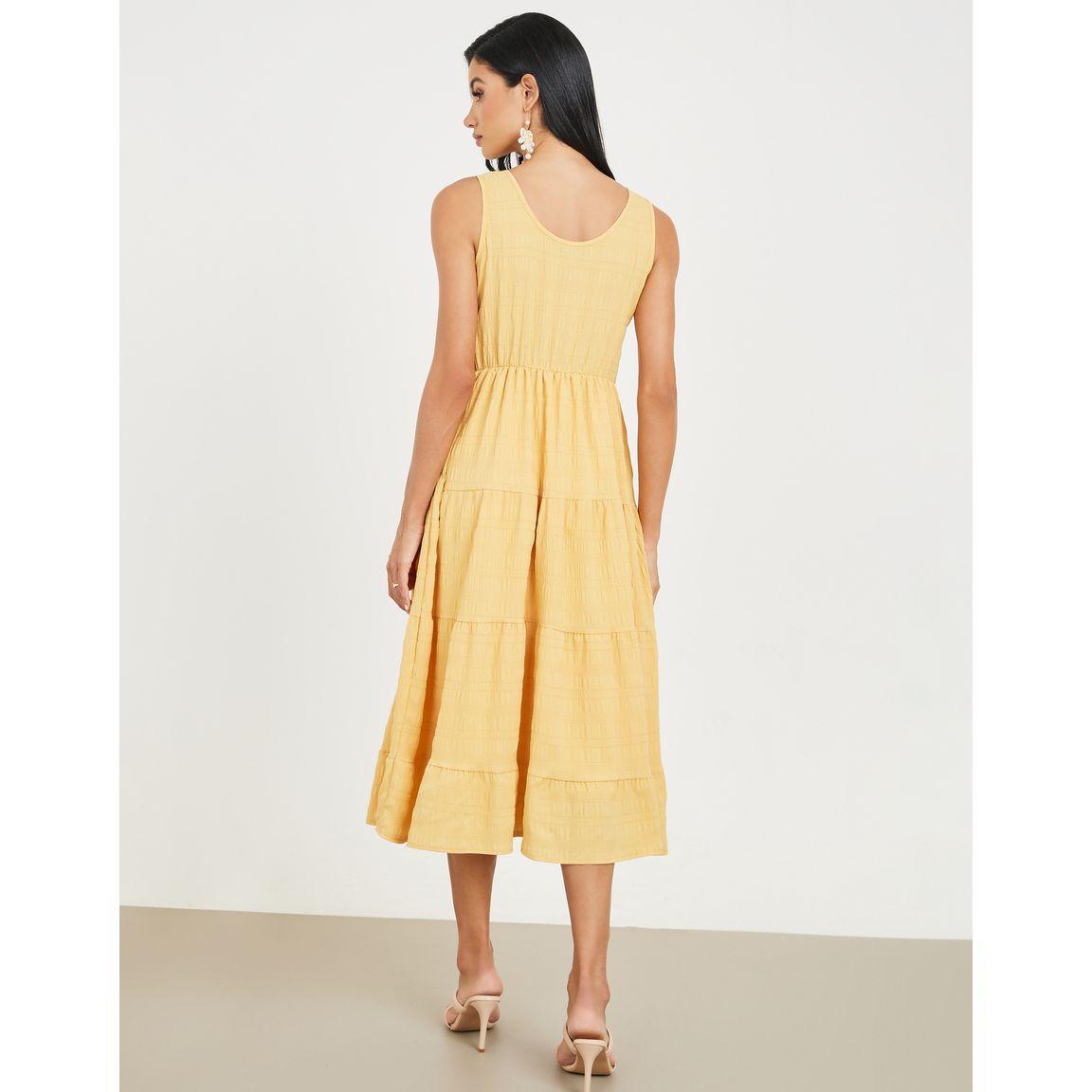 Styli Textured Button Detail Sleeveless Tiered Midi Dress-women-clothing-dresses-image-4