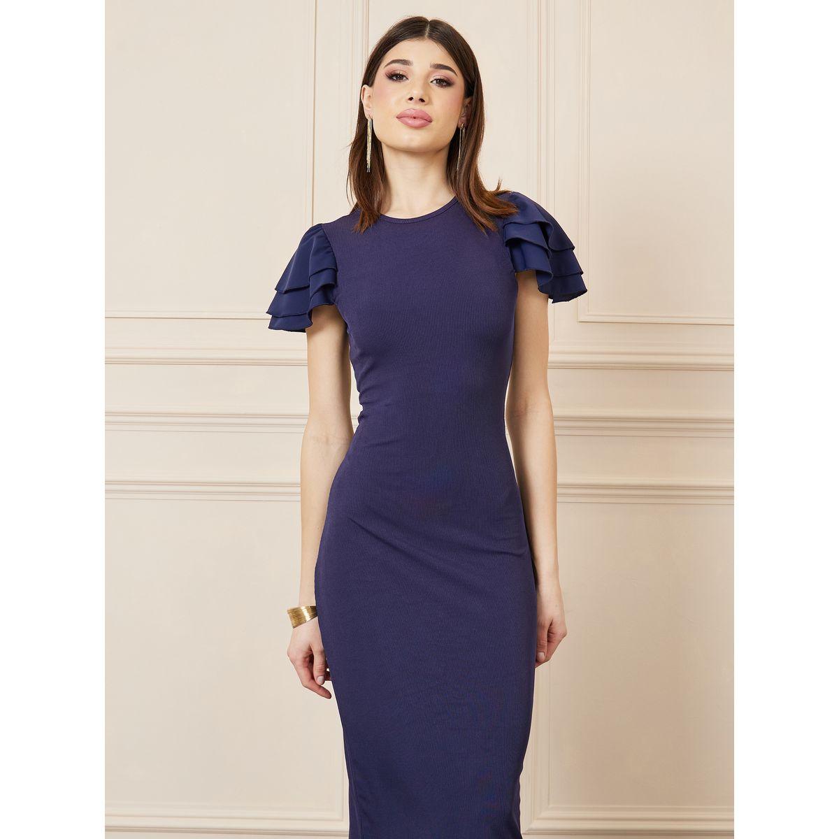 فستان ميدي ضيق مع اكمام بطبقات-women-clothing-dresses-image-2