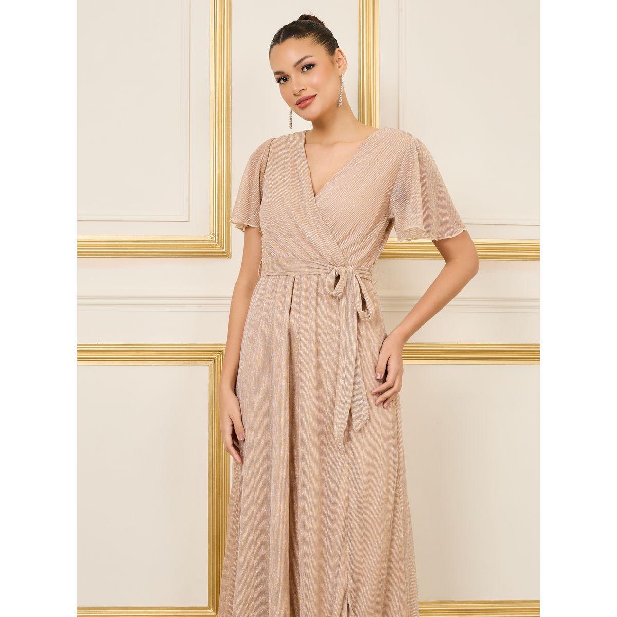 فستان طويل بليسيه مع رباط خصر-women-clothing-dresses-image-2