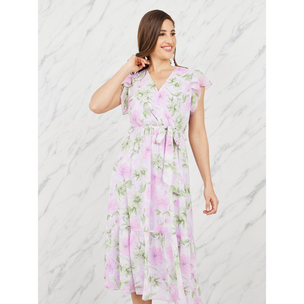 Styli Frill Sleeve Floral A-Line Midi Dress-women-clothing-dresses-image-2