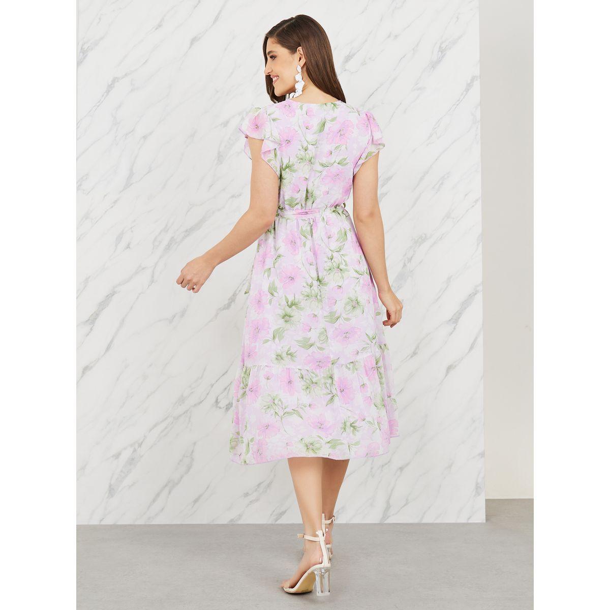 فستان ميدي مطبع بزهور مع اكمام بكشكش-women-clothing-dresses-image-4