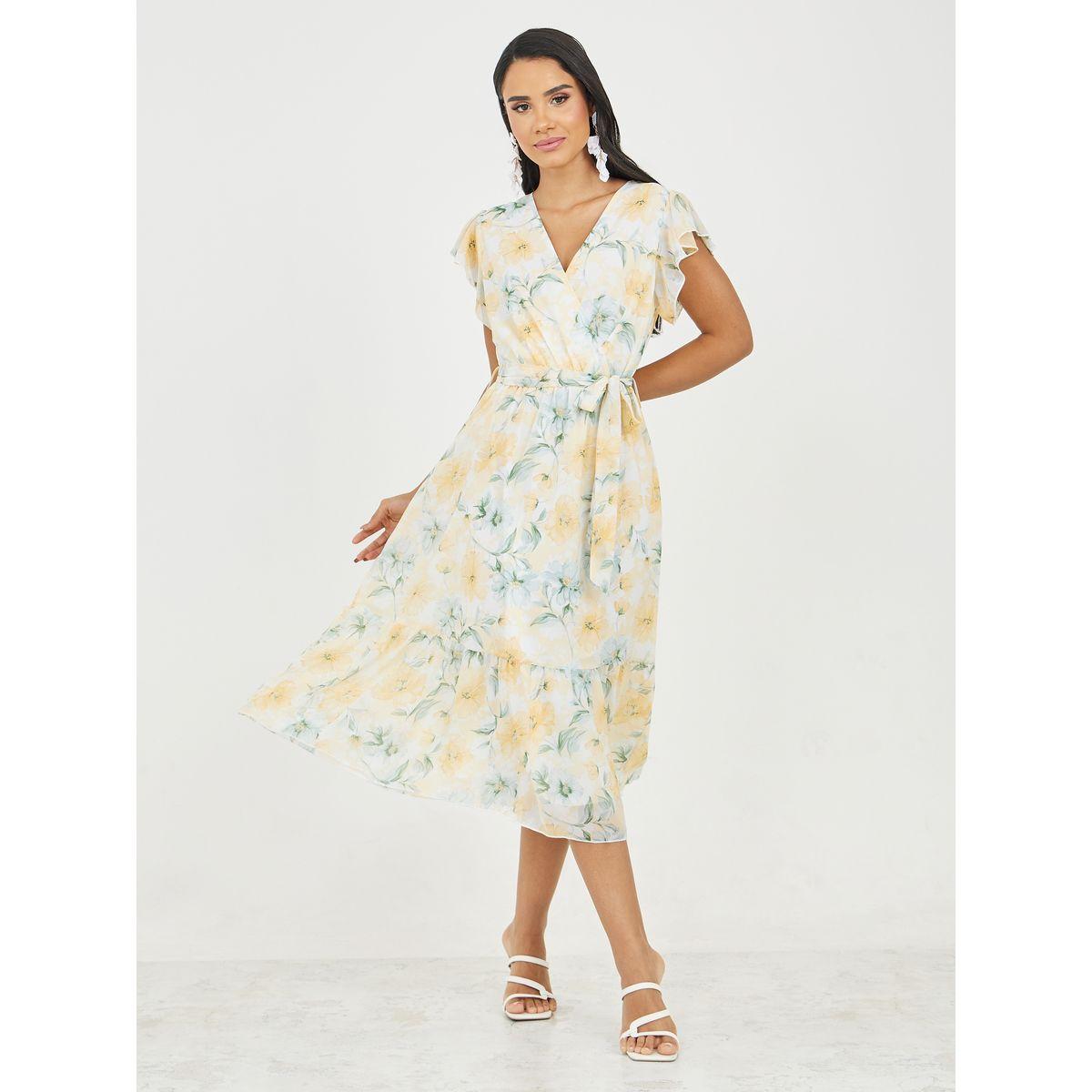 فستان ميدي مطبع بزهور مع اكمام كشكش-women-clothing-dresses-image-1