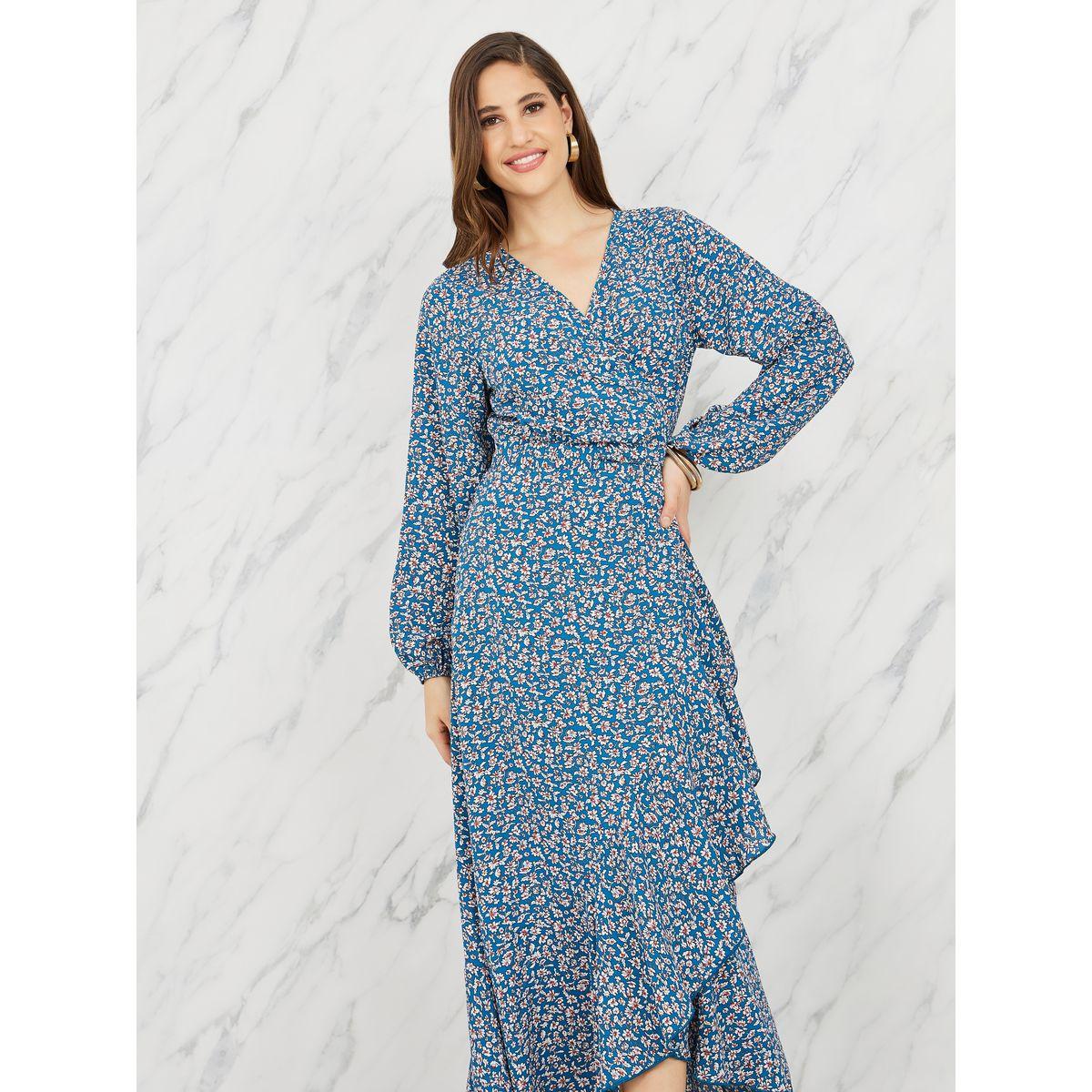 فستان طويل بنمط لف وحواف كشكش-women-clothing-dresses-image-2