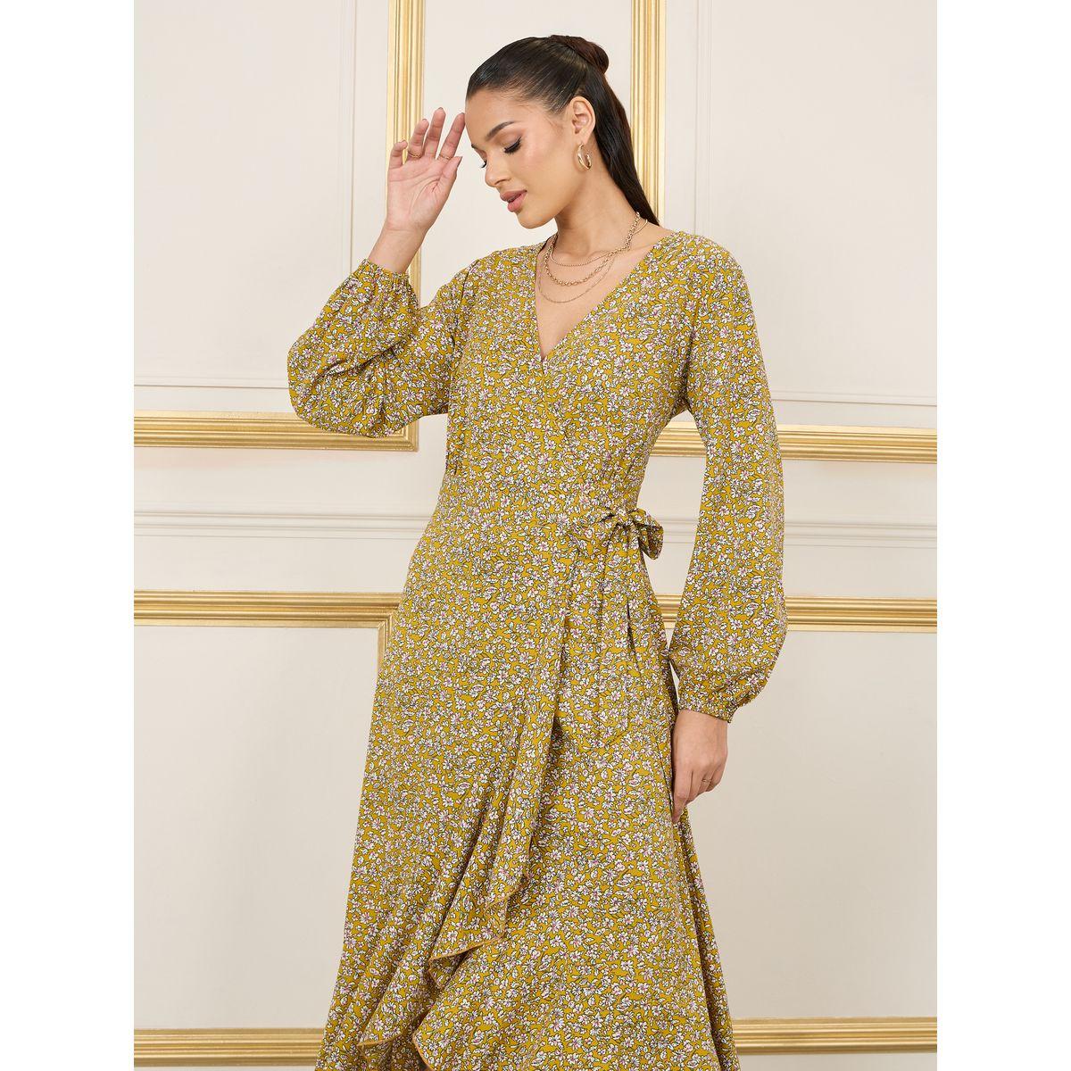 فستان طويل بنمط لف وحواف كشكش-women-clothing-dresses-image-2
